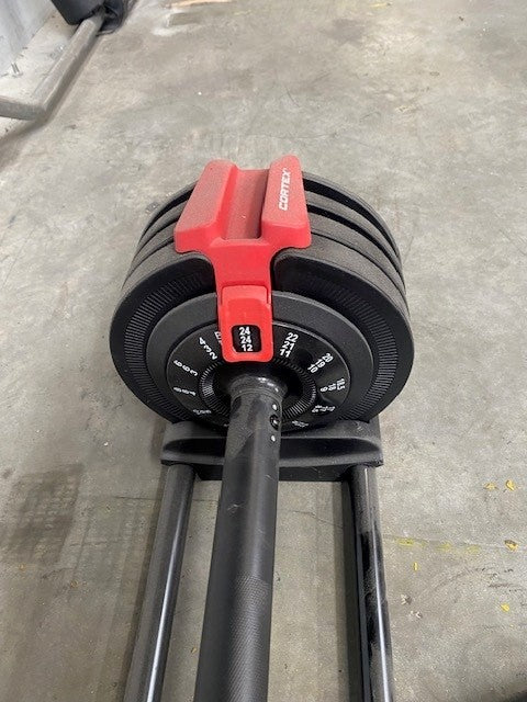 Refurbished - CORTEX Revolock V2 24kg Adjustable Dumbbell (Single) + Barbell with 25kg weights + 1x Kettlebell handle conversion